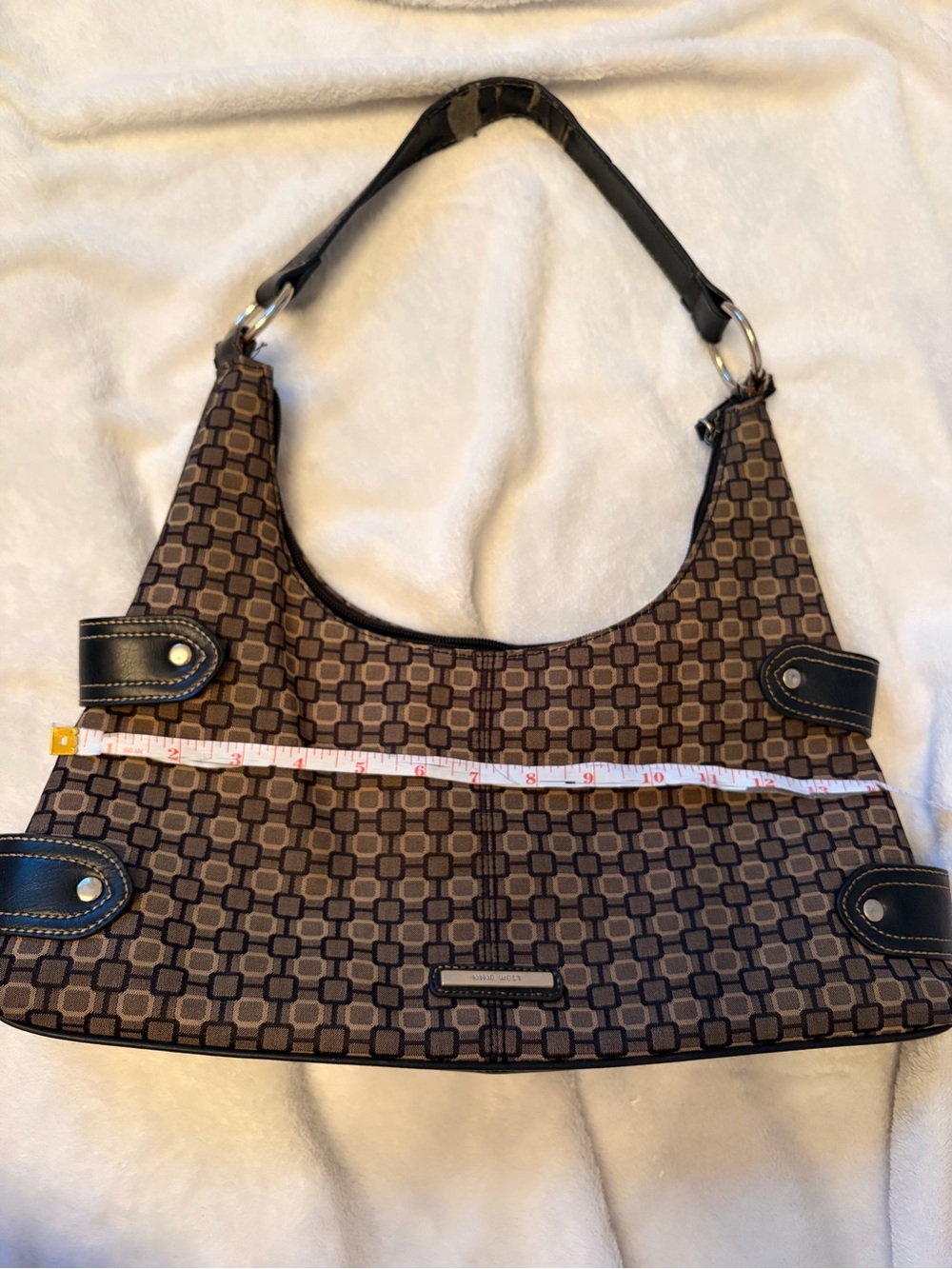 Vintage Y2K Nine West Geometric Brown Shoulder Bag | 90s 2000s Hobo Purse Style - Picture 8 of 11